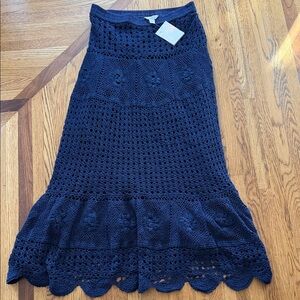 Boston Proper Elegant Navy Boho Crochet Skirt